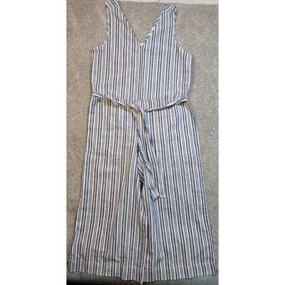 beachlunchlounge Pants - BeachLunchLounge Striped Tie Waist Linen Cotton Jumpsuit Women's Size Medium